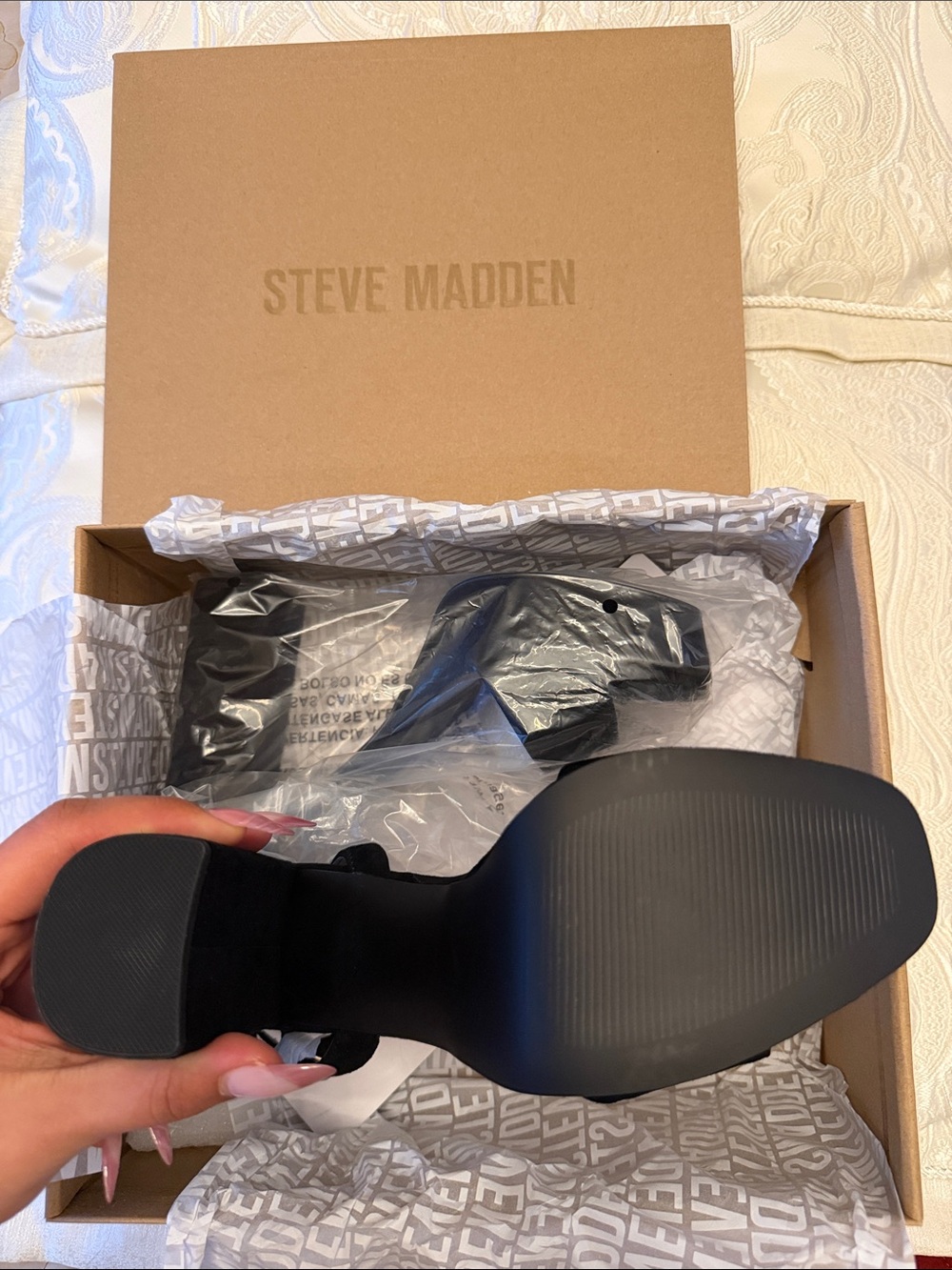 SOLD OUT Steve Madden Black Suede Strappy Block Heel Sandals - Picture 5 of 7